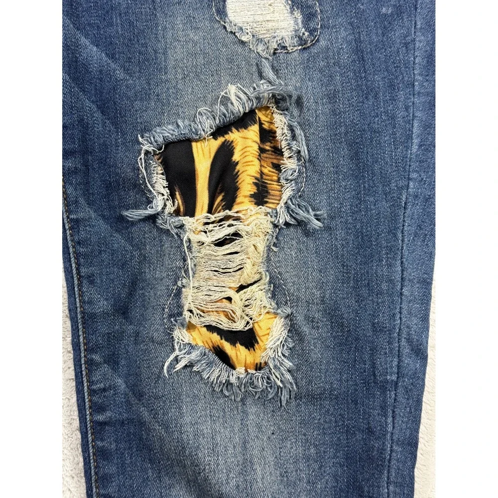 Judy Blue Womens Skinny Distressed Leopard Patch Blue Jeans 7/28 Meas: 29x28.5
